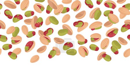Illustration for Cartoon pistachio nuts background. Falling pistachios pattern, salty popping nuts snack flat vector backdrop illustration. Testy flying pistachio nuts on white - Royalty Free Image