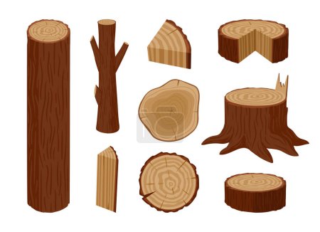 Illustration for Cartoon firewood. Chopped firewood and bonfire logs flat vector illustration set. Wooden bonfire logs on white - Royalty Free Image