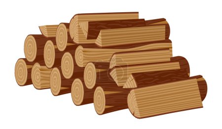 Téléchargez les illustrations : Bois de chauffage empilés. Grumes coupées en bois, grumes de feu de bois illustration vectorielle plate. Cartoon pile de bois de chauffage sur blanc - en licence libre de droit