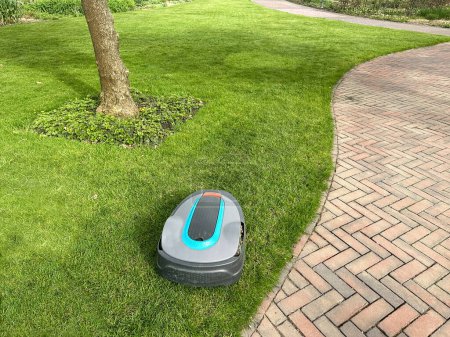  lawn mower. The robot drives along the path and cut the lawn