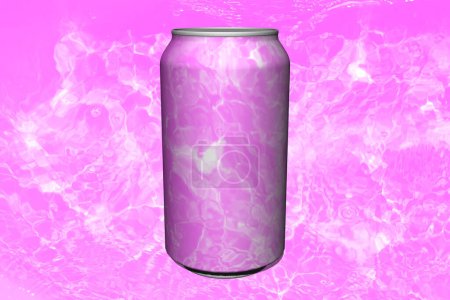 Téléchargez les photos : Une bouteille de soda rose faite d'aquarelle sur une surface d'eau rose. Aquarelle de Saint Valentin. Journée de l'eau. éclaboussures d'eau rose avec brillant. - en image libre de droit