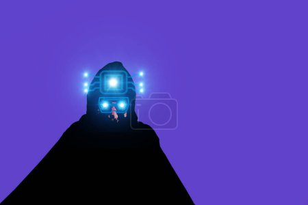 Schwarzer Mann mit metastasierender digitaler Cyber-Welttechnologie oder Cyber-Crime-Konzept. Mann mit Virtual-Reality-VR-Brille spielt AR-Augmented-Reality-Spiel und Unterhaltung, Spiel futuristischen Lebensstil.