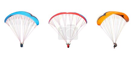 Photo for Collection Bright colorful parachute on white background, isolated. Concept of extreme sport, taking adventure challenge. - Royalty Free Image