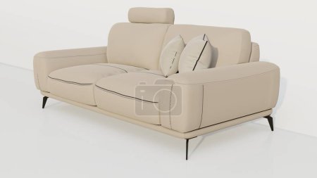 3D renderizado sofá realista con sombra en estilo minimalista aislado sobre fondo blanco. Ilustración vectorial