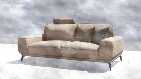 3d rendering realistic sofa with shadow in minimalistic style isolated on white background. Vector illustration