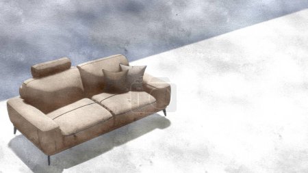 3d rendering realistic sofa with shadow in minimalistic style isolated on white background. Vector illustration