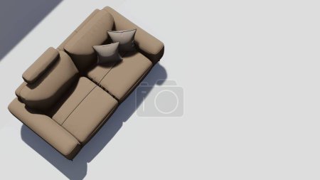 3D-Rendering realistisches Sofa mit Schatten im minimalistischen Stil isoliert auf weißem Hintergrund. Vektorillustration