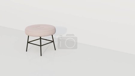 Cremefarbener runder Hocker mit einer rechteckigen Vertiefung in der Mitte. Möbeldesign 3D-Render. Einzelsessel isoliert auf weißem Hintergrund