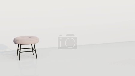 Taburete redondo crema con una depresión rectangular en el centro. Diseño de muebles 3d render. Silla individual aislada sobre fondo blanco