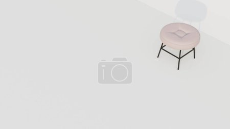 Taburete redondo crema con una depresión rectangular en el centro. Diseño de muebles 3d render. Silla individual aislada sobre fondo blanco