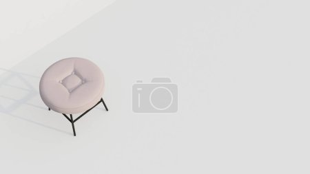 Cream round footstool with a rectangular depression in the middle. Furniture design 3d render. Single chair isolated on white background