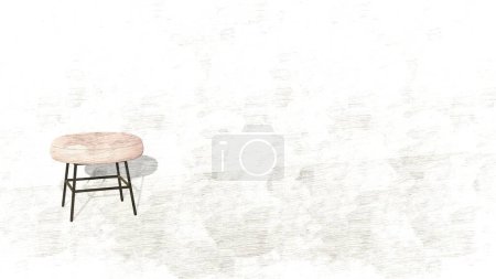 Cream round footstool with a rectangular depression in the middle. Furniture design 3d render. Single chair isolated on sketch