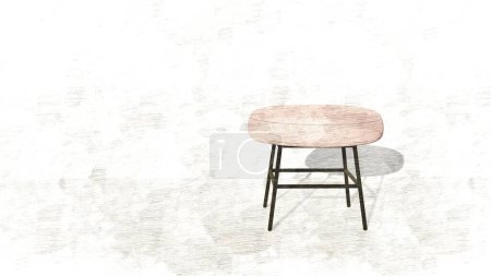 Taburete redondo crema con una depresión rectangular en el centro. Diseño de muebles 3d render. Silla individual aislada en boceto