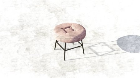 Taburete redondo crema con una depresión rectangular en el centro. Diseño de muebles 3d render. Silla individual aislada en boceto
