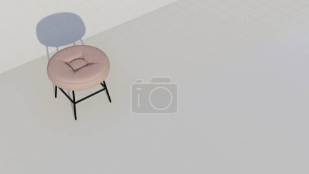Cream round footstool with a rectangular depression in the middle. Furniture design 3d render. Single chair isolated with blueprint