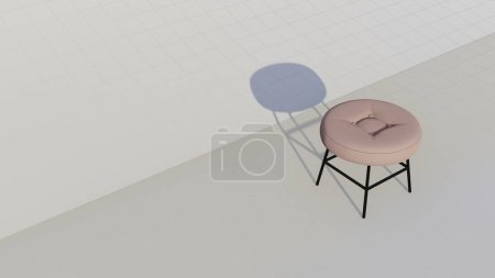 Taburete redondo crema con una depresión rectangular en el centro. Diseño de muebles 3d render. Silla individual aislada con plano