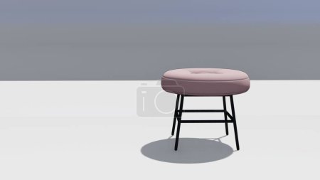 Cream round footstool with a rectangular depression in the middle. Furniture design 3d render. Single chair isolated.