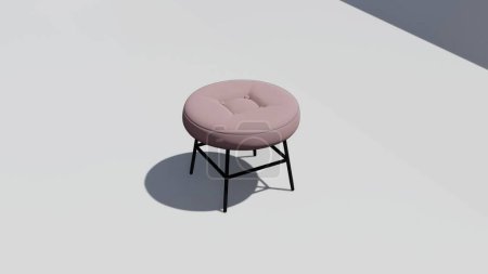 Cream round footstool with a rectangular depression in the middle. Furniture design 3d render. Single chair isolated.