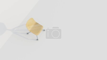 Téléchargez les photos : Chaise de bureau minimaliste simple avec bois brillant et 4 pieds en fauteuil roulant. 3d rendu - en image libre de droit