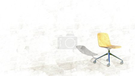 Téléchargez les photos : Chaise de bureau minimaliste simple avec bois brillant et 4 pieds en fauteuil roulant sur croquis. 3d rendu - en image libre de droit