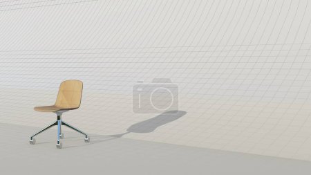 Téléchargez les photos : Chaise de bureau minimaliste simple avec bois brillant et 4 pieds en fauteuil roulant sur plan. 3d rendu - en image libre de droit