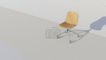 Téléchargez les photos : Chaise de bureau minimaliste simple avec bois brillant et 4 pieds en fauteuil roulant sur plan. 3d rendu - en image libre de droit