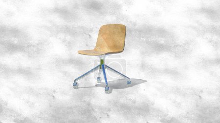 Téléchargez les photos : Chaise de bureau minimaliste simple avec bois brillant et 4 pieds en fauteuil roulant sur croquis. 3d rendu - en image libre de droit