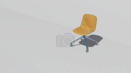 Téléchargez les photos : Chaise de bureau minimaliste simple avec bois brillant et 4 pieds en fauteuil roulant. 3d rendu - en image libre de droit