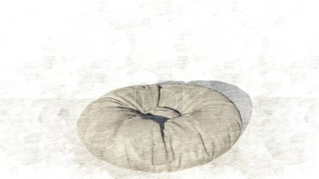 gray round bean bag house interior on sketch. 3d rendering