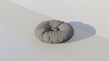 Gray round beanbag house interior in blueprint. 3d rendering