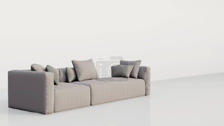 Elegant Home Interior mit Sofa, Kissen auf weißem Hintergrund. 3D-Rendering