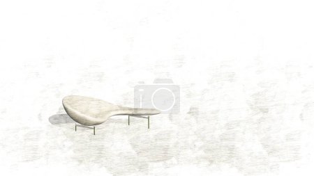 3D rendering of a beige edamame velvet sofa with metal sofa legs with a sketch