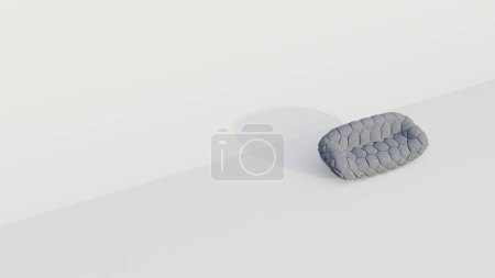 Téléchargez les photos : 3d rendu de l'intérieur du canapé gris moderne avec des motifs asymétriques en relief et des jambes en métal sur fond blanc - en image libre de droit