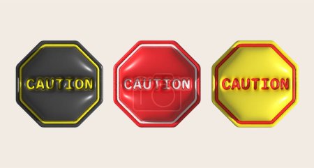 3D illustration Caution symbol sign