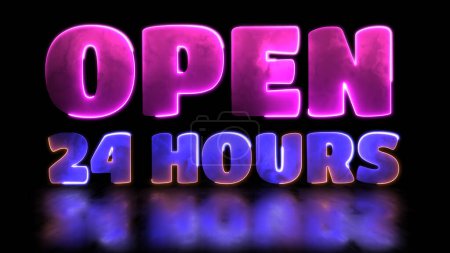 Photo for Looping neon glow effect open 24 hours icons, black background - Royalty Free Image