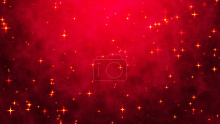 Glowing Stars Sparkle On Red Background. Shining Glitter Particles Motion Graphic