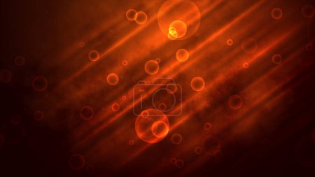 Bubbles float on a red gradient background with reflected light
