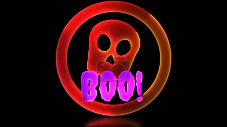Neon glow effect loop halloween ghost skull icon black backgroun