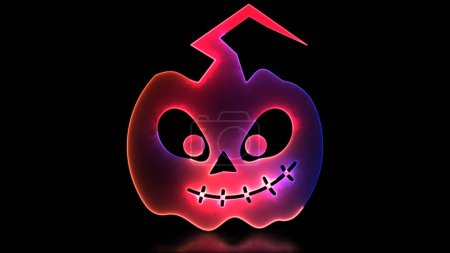 Neon glow effect loop halloween ghost skull icon black backgroun