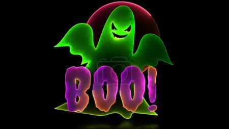 Neon glow effect looping grave and ghost Halloween black backgroun