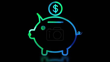 Glowing looping icon pig piggy bank and dollar coin neon effect, black backgroun
