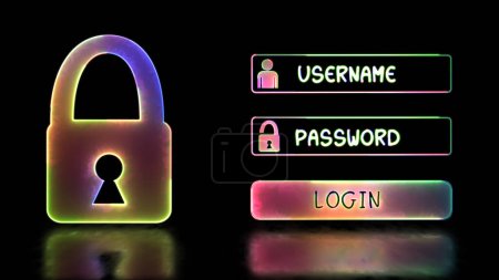 Glowing looping icon login security concept neon effect, black backgroun