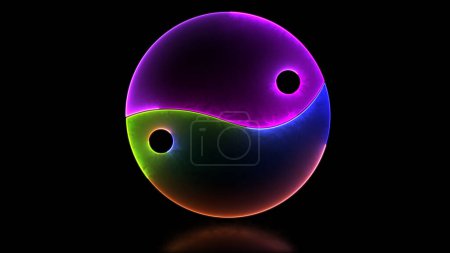 Leuchtende Looping-Ikone Yin Yang Neon-Effekt, schwarzer Hintergrund