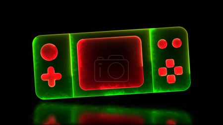Glowing looping icon video game joy neon effect, black background