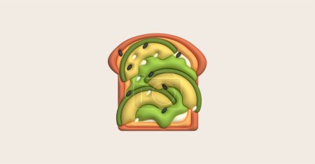 Illustration for Morning sandwich 3D illustration Healthy meal with toast, fresh vegetables and sauces, tomatoes, kiwis, melons. - Royalty Free Image