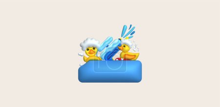 Illustration for Kids toys box vector baby container with toyshop Rubber duck, water gun set illustration - Royalty Free Image