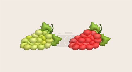 Téléchargez les illustrations : Illustration 3D Bouquet de raisins et feuilles de raisin. style minimal. - en licence libre de droit
