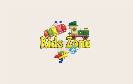 Illustration for 3D illustration letters, kids club, kid zone, shoptoy and children's toys.Kids toys minimal style. - Royalty Free Image