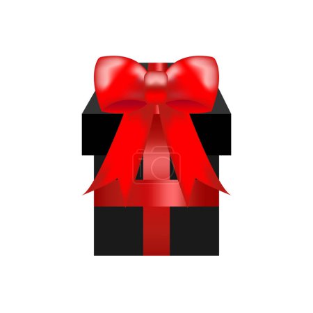Photo for Gift box with ribbon.Present gift box.Black gift box with red ribbon bow, isolated on white. - Royalty Free Image