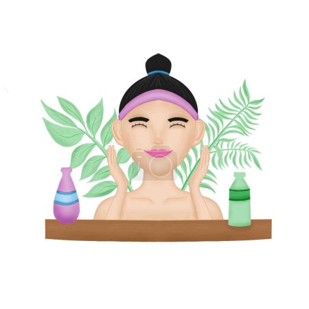 Digital Illustration for of Natural Beauty Routine with Organic Product and Plant